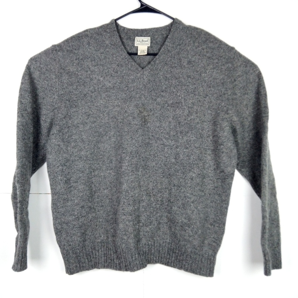 LL Bean Mens 100% Wool Shetland V neck sweater